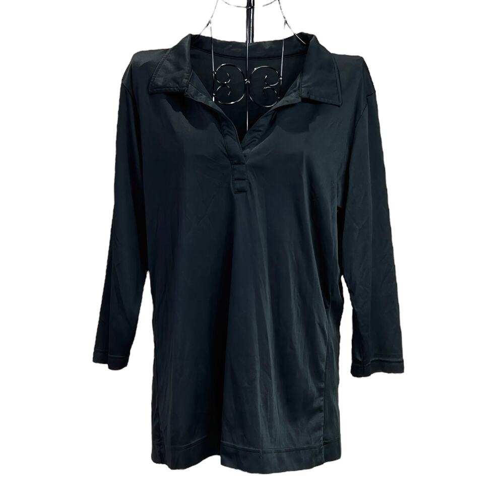 Black Collared 3/4 Sleeve Stretch Shirt | Soft Workwear Basic | No Tags